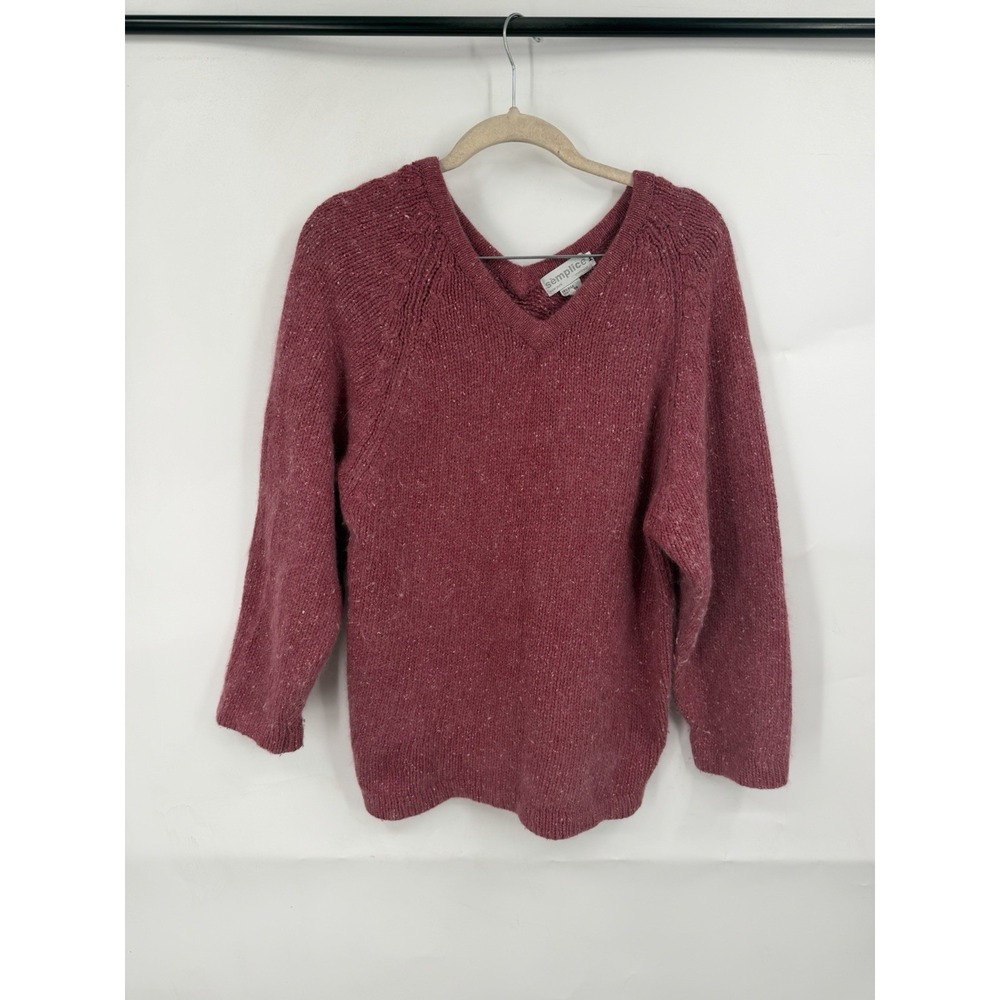 VTG Semplice Silk Angora Blend Sweater Women M Pink V Neck Soft Knit Heritage